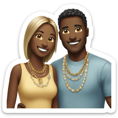 smiling couple indoors with jewelry sticker