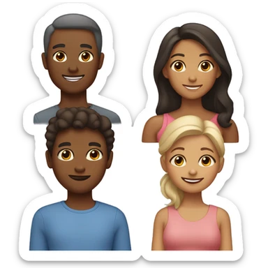 family of four where each family member have their own unique skin tone and gender attributes sticker
