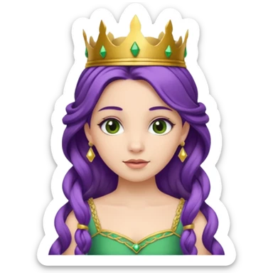 Princesses, with Gold Crown on purple braid hair, with green dress sticker