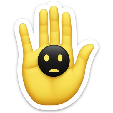 Two hands spreading a yellow circle that has a small black circle in the centre and two feet at the top of the yellow circle facing upwards sticker