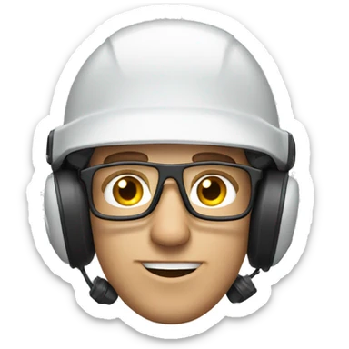 Caucasian man wearing helmet, glases and earplugs sticker