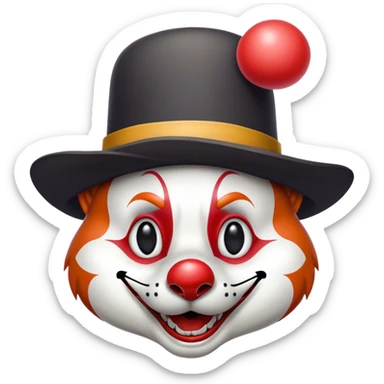 Renard fou zèbré noir et blanc avec un chapeau de clown sur la tête sticker