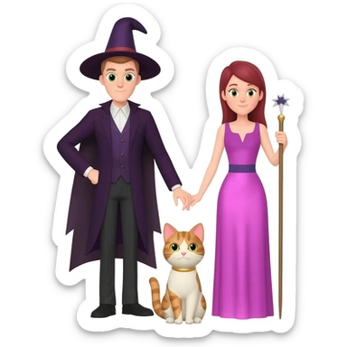magician couple and their pet cat sticker