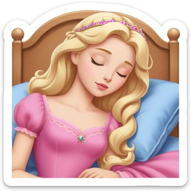 extremely minimal Aurora Sleeping Beauty from hips up, simple pink dress shape, basic blonde hair outline, few facial details, ultra simplified sticker