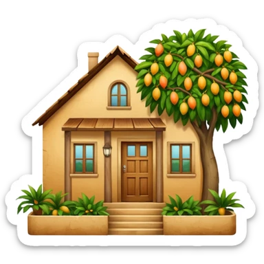 A simple light brown wooden house from a barrio with a mango tree nearby sticker