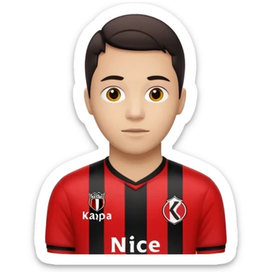 Supporter de L’ogc Nice. Maillot de foot rouge et noir (bandes) logo Kappa. Et logo de L’ogc Nice original. sticker