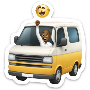 A man in a van waving in San Juan PR sticker