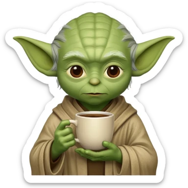 yoda with a cup of coffee sticker