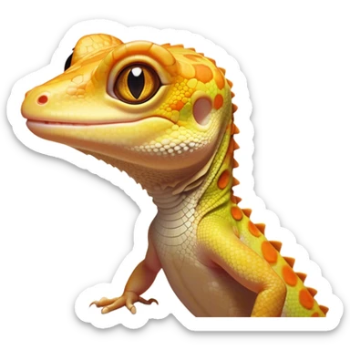 Cinematic Comical Gecko Portrait Emoji, Head tilted dramatically with an exaggeratedly shocked expression, featuring a compact, agile body with wide, comically expressive eyes and a quirky pattern of scales, Simplified yet hilariously expressive features, highly detailed, glowing with a slightly sassy tropical glow, high shine, dramatic yet playful, stylized with an air of quirky reptilian mischief, soft glowing outline, capturing the essence of a meme-worthy gecko that seems ready to scamper its way into viral fame! sticker