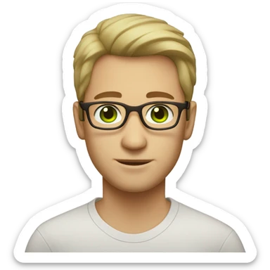 light skinned Caucasian male, green eyes, brown glasses and light stubble sticker