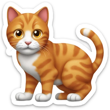 A big red cat playing with a small white-gray cat sticker