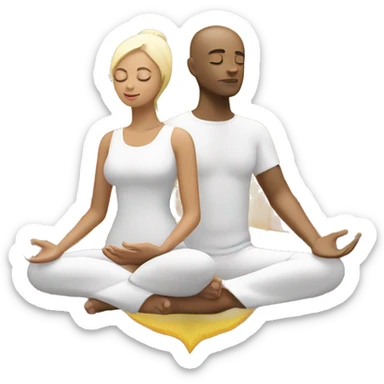 White lovers  man and woman with 7 chakra symbols meditating sticker