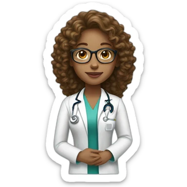 doctor woman brown light skin long curly hair sticker