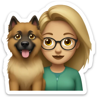 Brown light hair Girl with glasses Green eyes and eurasier dog  sticker