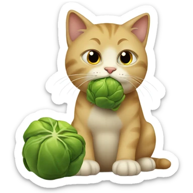 Sad cat eating Brussels sprouts sticker