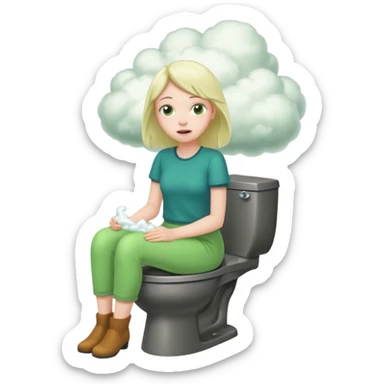Girl on toilet with green fart clouds around here, she looks relieved sticker