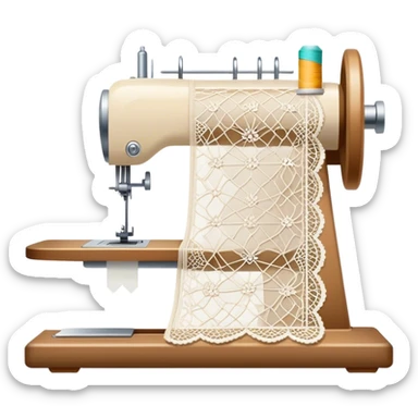 Lace making icon, lace patterns in progress, shuttle, thread, bobbins, intricate details, minimalistic style, clean lines, transparent background. sticker