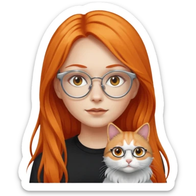 girl with very long orange hair, and silver cat-eyed glasses. Black clothes sticker