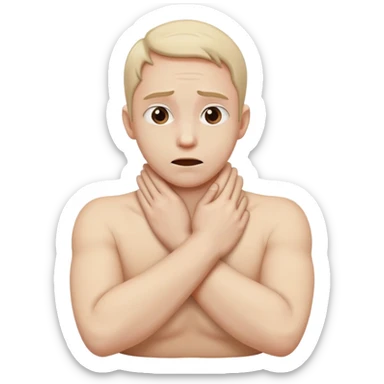 a twitching face and hands crossed over the neck as if being choked! sticker