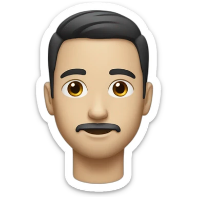 White boy with short Black hair and short beard, mustache brown eye sticker