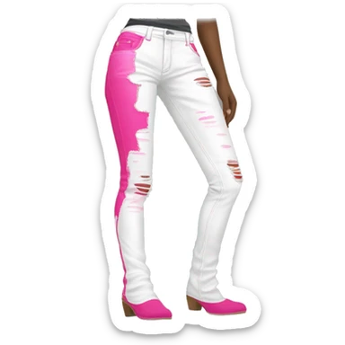 Realistic isolated side view of a pair of white jegging pants with lime green and hot pink distressed brushed colors on them. sticker