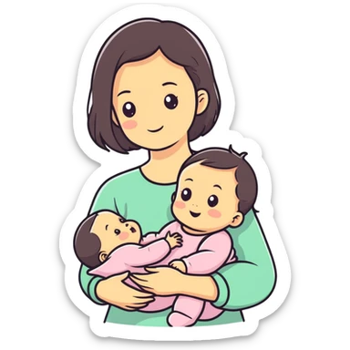 A baby girl with her mom black sticker