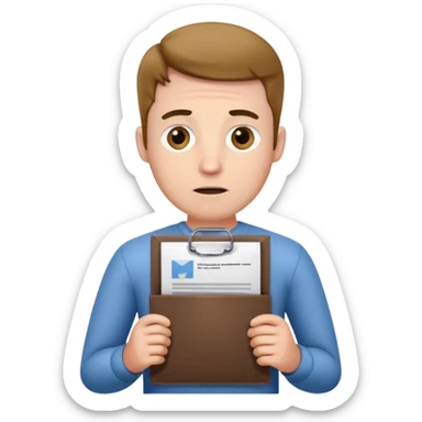 man's head, slightly worried, holding a resume sticker