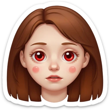 brown haired girl puffy swollen red circles around her eyes sticker