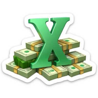 start with a 3d number 10 and letter x, "10x" and to its right, a cash pile, make bills rectangular, looking like 10x CASH PILE,  sticker