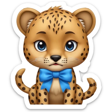 cute crying sad cheetah with blue bow standing  sticker
