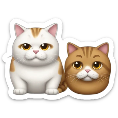 Two fat cats, one brown and one white sticker