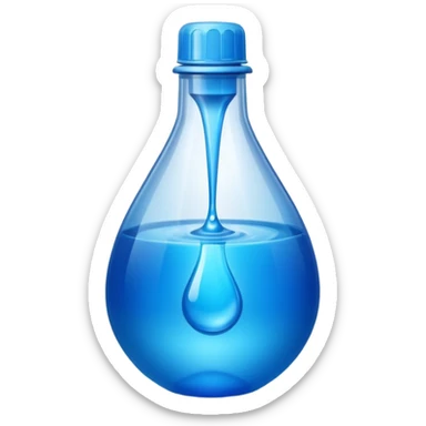 "Abstract logo symbol representing plastic blow molding, a drop of blue liquid plastic transforming into a solid bottle shape, futuristic, metallic texture, blue and silver gradient, white background, high definition app icon." sticker