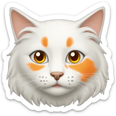 white long hair cat with orange spot on face and orange tail sticker