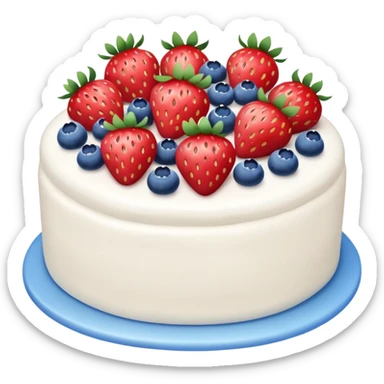 white cake with strawberries and blueberries on top sticker