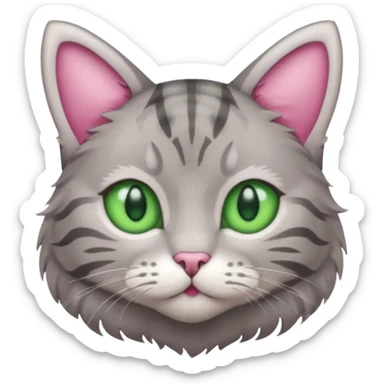 grey tabby cat: pink ears fur green eyes sticker