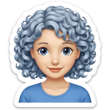 silver, short, wavy-haired with curls, smiling pretty lady, blue top,

 sticker