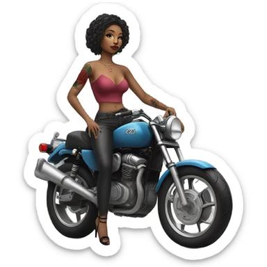 Hyper Realistic beautiful woman model with a small rose tattoo riding a bike sticker