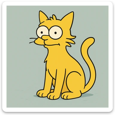cat in the style of The Simpsons, sitting, yellow fur, cartoonish, big eyes, simple background sticker