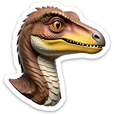 Beautiful and Majestic jurassic park Velociraptor Portrait Emoji, Head and body rendered in serene repose with a subtle, confident smile, showcasing a lithe, agile form with a refined, noble snout and eyes softly closed in tranquil contemplation, Simplified yet exquisitely endearing features, highly detailed, glowing with a soft, drowsy prehistoric light, high shine, relaxed and utterly majestic, stylized with an air of timeless dinosaur elegance, soft glowing outline, capturing the essence of a beautiful and majestic jurassic park Velociraptor that embodies the legendary spirit of jurassic park Park dynamics! sticker