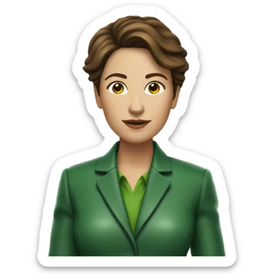 Woman with brown hair in green suit with green leather boots sticker