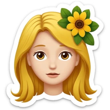Ein braunhaariges Mädchen (glatte Haare ) mit einen Blume hinter dem ohr lange haare zur Seite kuckend  sticker