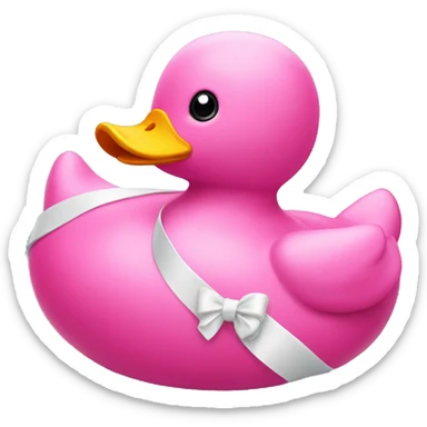 pink rubber duck with a white bow sticker