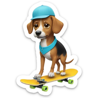 dog riding skateboard wearing a toupee  sticker