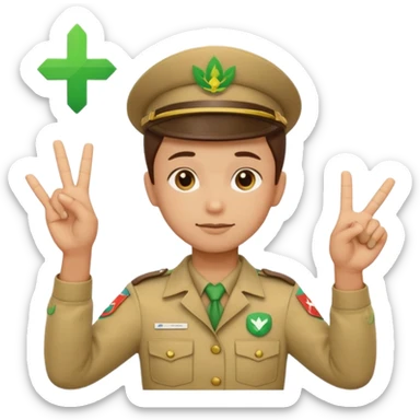 “Emoji-style person in a scout uniform making a balancing gesture with both hands. One hand holds a red cross (not allowed), the other a green checkmark (allowed). Thoughtful expression, simple clean emoji design, centered, transparent background.” sticker
