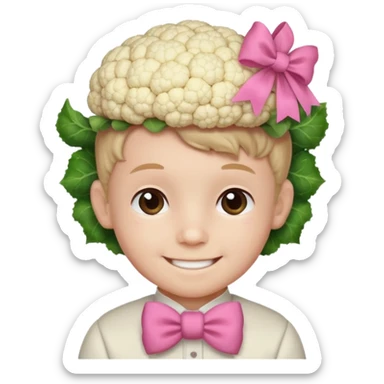 Cauliflower boy with a pink bow  sticker