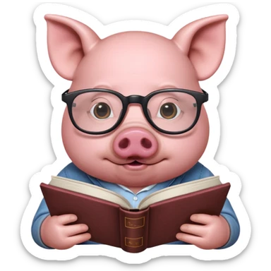 pig reading book sticker