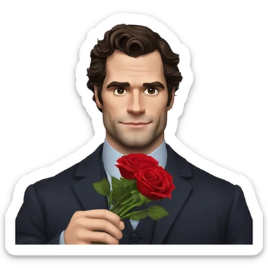 realistic photo of Henry Cavill holding roses and chocolates sticker