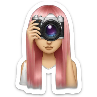 girl with long, straight rose hair and fringe with camera sticker