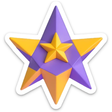 yellow volumetric 4-pointed star, four terminal star in 3D sticker
