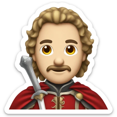 musketeer with red shoulder medieval cape and sword sticker